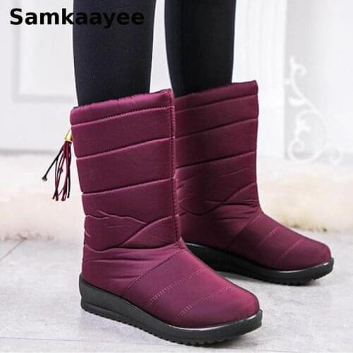 Size 35-44 Womens Boots Winter Female Snow Botas Wedges Mujer Add Wool Cotton Shoes Ankle Flats Solid Round Toe Warm Booties y45