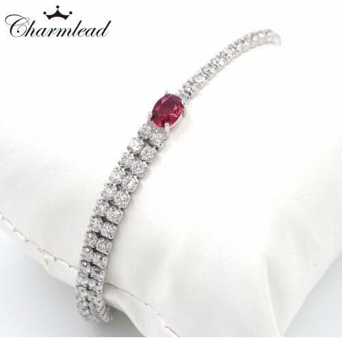 Charmlead 925 Sterling silver Link Chain CZ Bracelet Red Cubic Zirconia Crystal Charm Bracelets Fashion Party Jewelry For Women