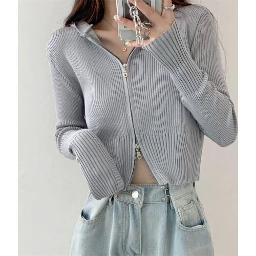 Alien Kitty Hooded High Waist Slim Cardigans Tops Sweaters Women New Stylish Femme Chic Office Lady Autumn 2021 Hot All Match