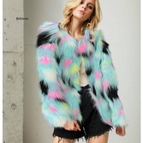 Womens New Faux Fur Coat Plush Coat Faux Fox Fur Faux Fur Thickening