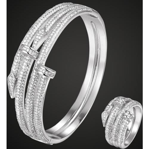 Zlxgirl jewlery Cubic Zirconia bangle&ring Bridal Jewelry sets Europe Design Cubic Zircon Bangle Bijoux Love Bangles Pulseira