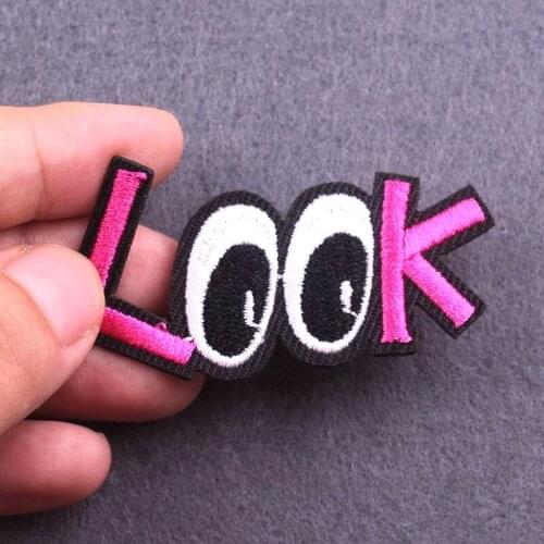 1Pcs LOOK (Size:5.9X7.3cm) DIY Cloth Badges Embroidered Applique Sewing Clothes Stickers Garment Apparel Accessories