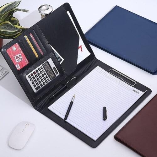 A4 PU Leather Padfolio Portfolio with Card Slot Calculator Multi Function Business Conference Notepad Folder Document Organizer