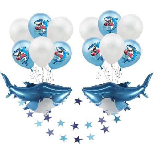 Shark Theme Happy Birthday Party Ballons Accessories 12 Inch Latex Helium Balloons Boxing Shark Under The Sea Party Baby Shower