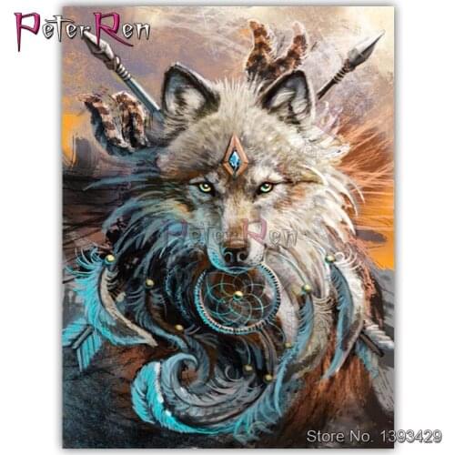 5D Diamond Painting Animal Wolf Fighting Cross Stitch Diamond Embroidery Full diamond Mosaic scenery rhinestones Home Decor gift