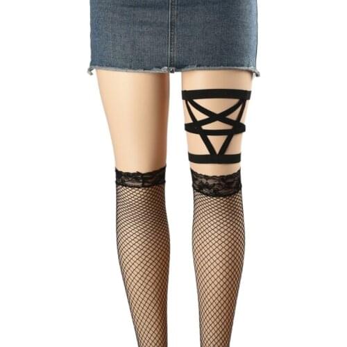 HANAERNES Satin Leg Harness Lingerie Sexy Apparel Accessories Womens New Black One Size Pentagram pattern