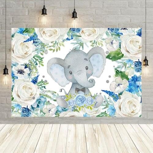 Avezano Happy Birthday Background Baby Shower Party Scene Flower Elephant Child Decoration Backdrops For Photo Studio Photophone