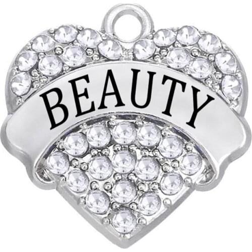 White Clear Rhinestone Name Beauty Heart Charm Custom Zinc Alloy Jewelry