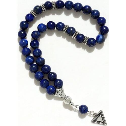 8mm Lazuli Beads with hand charm Round Shape 33 Prayer Beads Islamic Muslim Tasbih Allah Mohammed Rosary For Men&Women