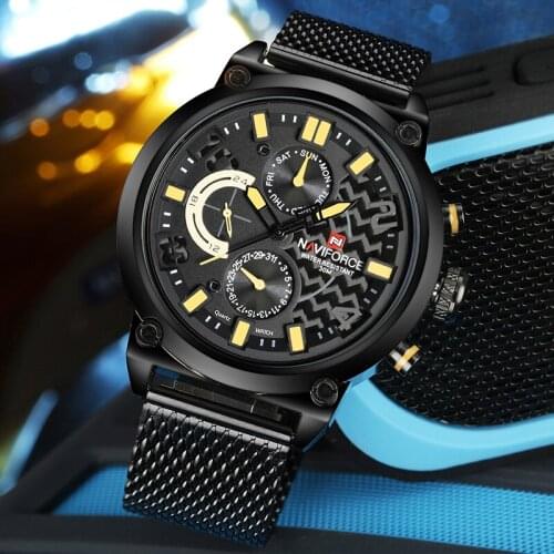 NAVIFORCE Brand Luxury Men Watch Auto Date Week Display Sport Mens Watches Military Business Genuine Quartz Male Clock Gift