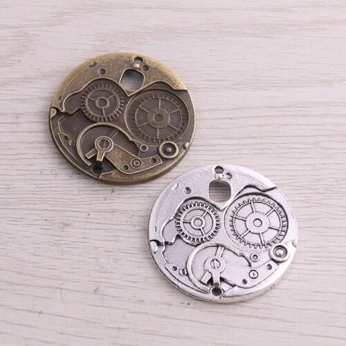 SWEET BELL 6Pcs/lot 37mm Vintage Metal Big Steampunk Watches Clock Gears Charms Two Color Zinc Alloy Watches Clock Charms