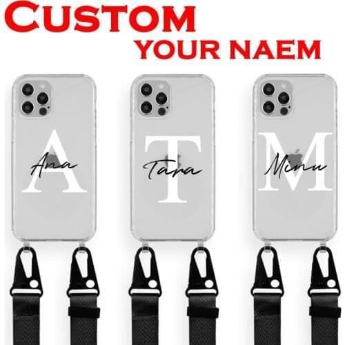 Custom Name Logo Picture Clear Case with Lanyard for Iphone 12 11 Pro Max Mini 7 8 6 6S Plus X XR XS Max Hard Phone Case strap