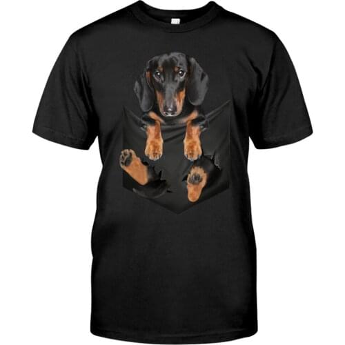 CLOOCL Black Cotton T-Shirt Fashion Dachshund 3D Printed Pocket TShirt Men Women Casual TShirt Hip Hop Tops Funny Cotton Tees