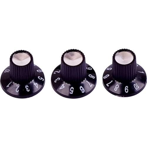 Black Top Hat Bell Knobs for Electric Guitar (Set of 3) Fits 6mm Shaft Pots
