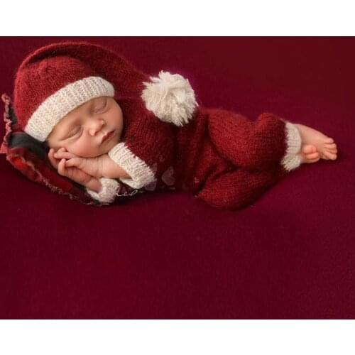 Romper Newborn Crochet Outfits Newborn Christmas Baby Photoshoot Outfit New Born Photos Props for Photography Bodysuit Santa Hat