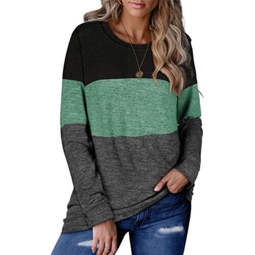 Womens Summer Tshirts Fashion Casual Loose Long Sleeve Top Pullover Ladies O-Neck Striped Patchwork Tee Female