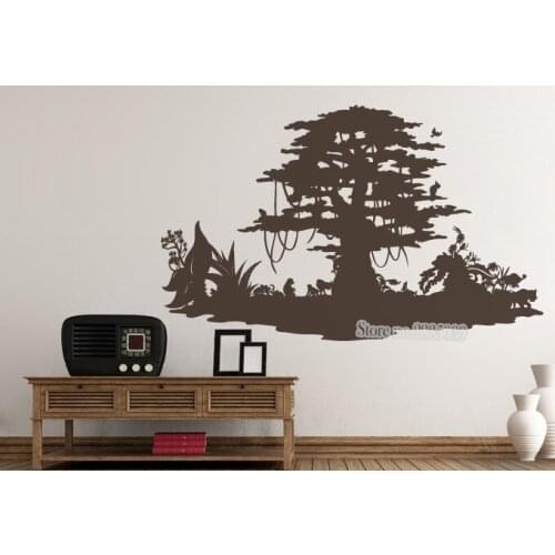 Art Vinyl Wall Sticker Big Jungle Tree And Animals Bedroom Wall Tattoo Wall Sticker Home Decor Living Room vinilos paredes LA379