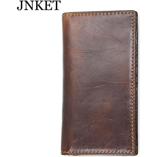 JNKET Retro RFID Wallet Mens Long Wallet Cow Leather Clutch Wallet Billfold Multi-card Wallet Card Holder Wallet