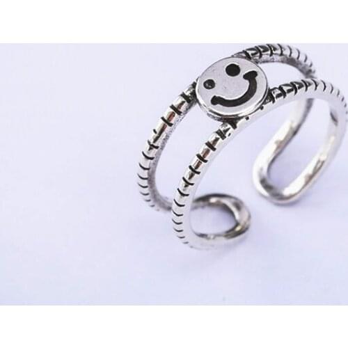 Ring For Women Females Jewelry Accessory Bridal Wedding Engagement Promise Gift Silver-Plated Resizable Design Happy Smiley Face
