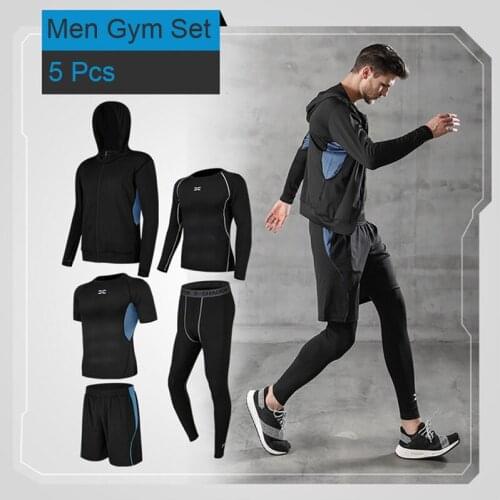 5PCS Set Mens Compression Sportswear Suits Mens Blank Tracksuits 2020 Gym Compression Set Mens Sports Training Set Workout Male