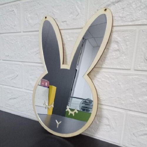 Creative Cartoon Rabbit Mirror Acrylic Wooden Mirror Self-adhesive Bathroom Mirror Home Hanging Wall Wooden Mirror Decoration