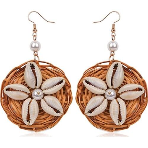 Handmade Round Woven Rattan Tassel Earrings For Women Girls Vintage Rope Braid Straw Drop Fringe Earring Jewelry