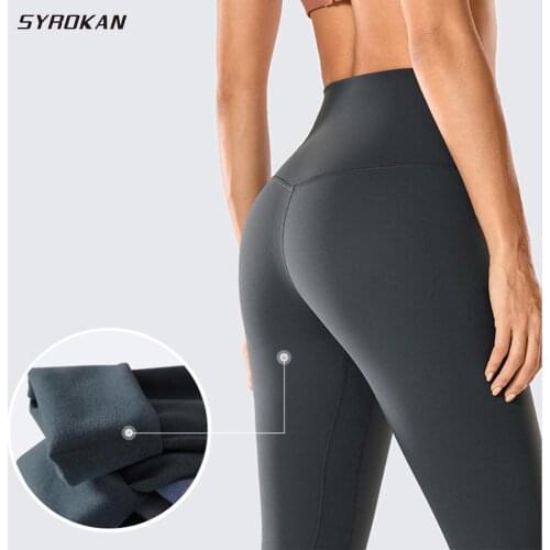 SYROKAN Women Matte Brushed Light Fleece Leggings Athletic High Waisted Squat Proof Yoga Pants -25 Inches