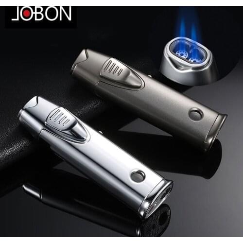 Original jobon butane gas lighter two direct jet flames windproof lock fire safe metal cigar lighter gift package