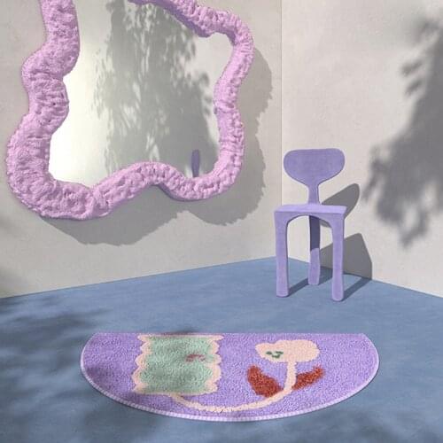 Semicircle Bathroom Mat Soft Fluffy Carpet Rug Bedroom Floor Anti Slip Pad Bathmat Welcome Doormat Home Aesthetic Room Decor