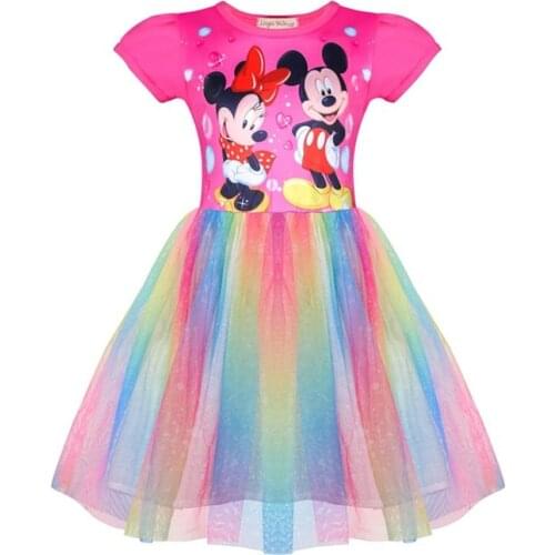 Girls Party Dress Minnie Mickey Mesh Colorful Princess Dress Vestidos Cute Kids Birthday Tutu Dresses Little Girl Outfits
