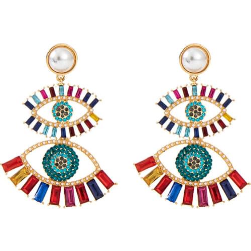 Exaggerated New Luxury Full Rhinestone Multi-Layer Crystal Eye Pendant Earrings for Women Fashion Jewelry