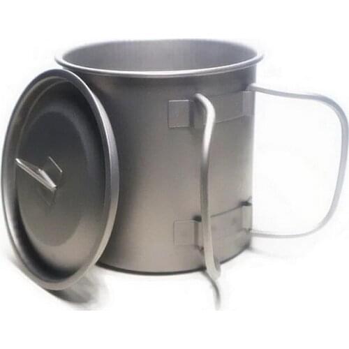 Titanium cup with Folding Wire Handle with cover Outdoor Portable water cup Lightweight Beer mug Can