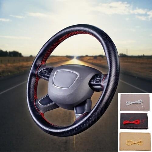 Universal Car Steering Wheel Cover Leather Hand Sewn Direction Cover Four Seasons Car Handle Cover Non-slip Sweat Absorption