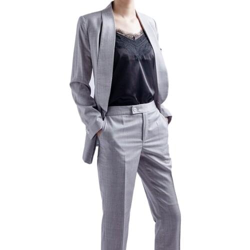 High Quality Gray Women Pantsuits Work Pant Suits OL 2 Piece Sets Women Blazer Jacket & Pencil Pant Suit For Women Set
