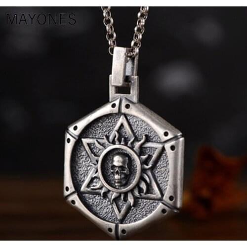 S925 silver jewelry wholesale retro Thai silver hexagonal star skull mens pendant Domineering personality tide send boyfriend