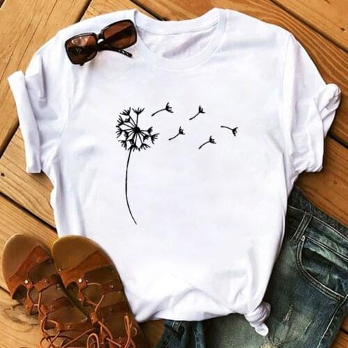 Summer Down Wildflower Dandelion Print Women T-shirt Simple Casual Funy T Shirt Gift For Lady Yong Girl Tops Tees