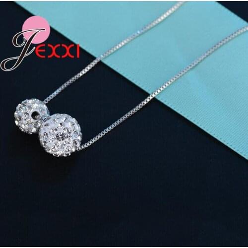 Elegant Women Pendant Necklaces Fashion Jewelry Gift For Girls 2 Balls CZ Crystal Silver Chain Wedding Necklaces Brides
