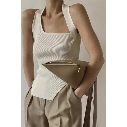 Women Reversible Knitted Tank Tops Asymmetrical Stretch Casual 2021