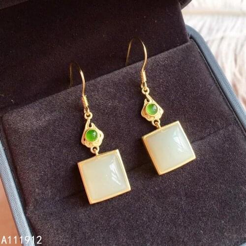 KJJEAXCMY fine jewelry natural White Jade 925 sterling silver women earrings support test trendy