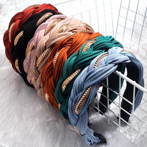 Flatfoosie Korean Fashion Satin Braid Headband Women Wedding Hair Accessories Handmade Weave Twist Hairband Girls Wide Hair Hoop