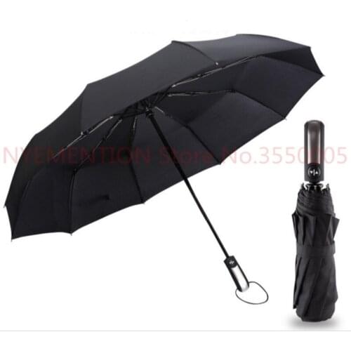 2018 New Fully-automatic Three Folding Male Commercial Compact Large Strong Frame Windproof 10Ribs Gentle Black Umbrellas 10pcs