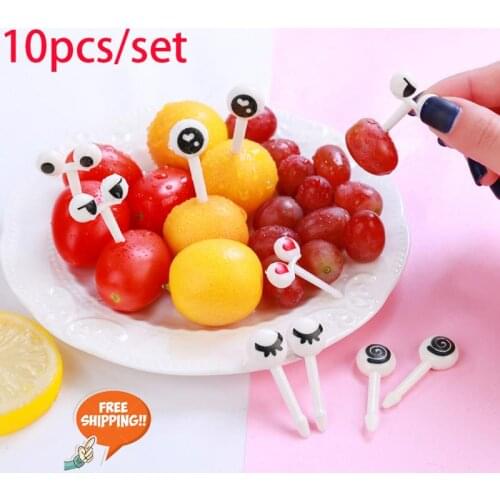 10Pcs/Set Mini Skewers Cute Cartoon Eyes Kawaii Lunch Bento Box Food Fruit Picks Fork Sticks Buffet Sandwich Toppers Decor