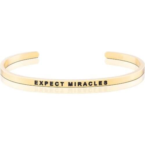 4mm Expect Miracles Yellow Gold Color Gifts for Women Inspirational Jewelry Engraved Mantra Cuff Friend Encouragement Bangle