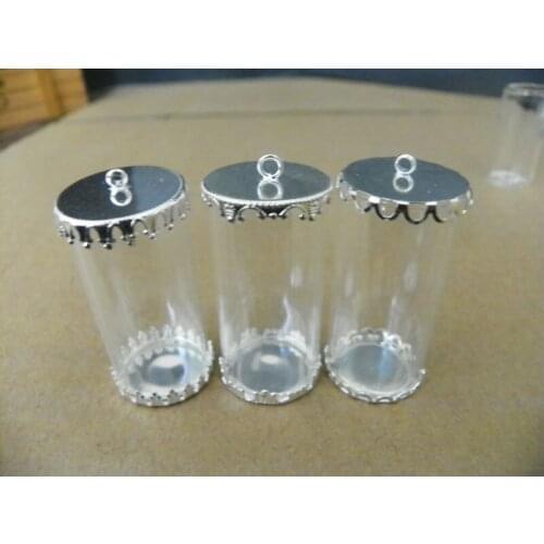 40x20mm Tube glass globe silver plated button base setting set glass bottle jewelry vials pendant