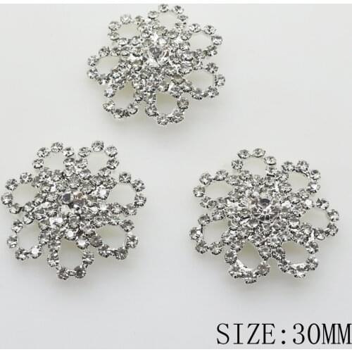 5pcs/lot 30mm Flower Rhinestone Metal Shank Buckles Artificial Crystal Button for Women Clothes Shoes & Wedding Craft Decoration