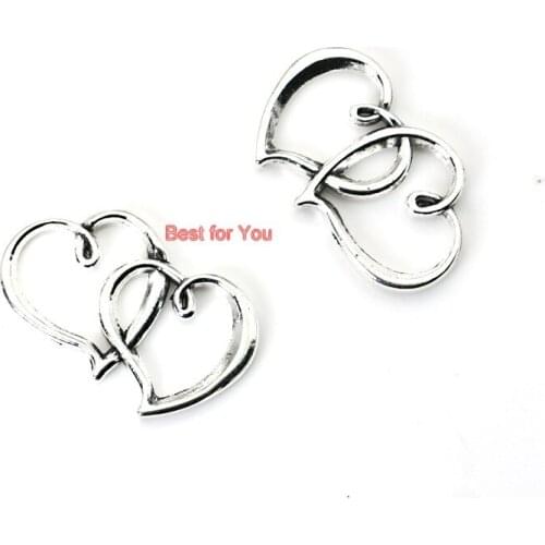 Antique Bronze Plated Double Heart Connector Pendants Jewelry Accessories Making DIY Jewelry Findings 24x31mm
