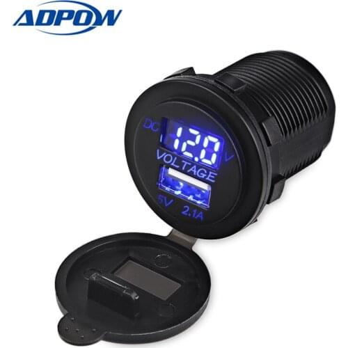 ADPOW LED Car 2.1A USB Socket Charger Outlet with Voltmeter Modification Accessory for Motorcycle Motor Truck ATV Boat 12-24V