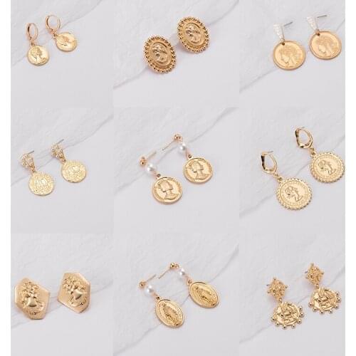 Bohemia New Fashion Vintage Geometric Hoop Earrings For Women Statement Gold Metal Portrait Dangle Earrings 2021 Trend Jewelry