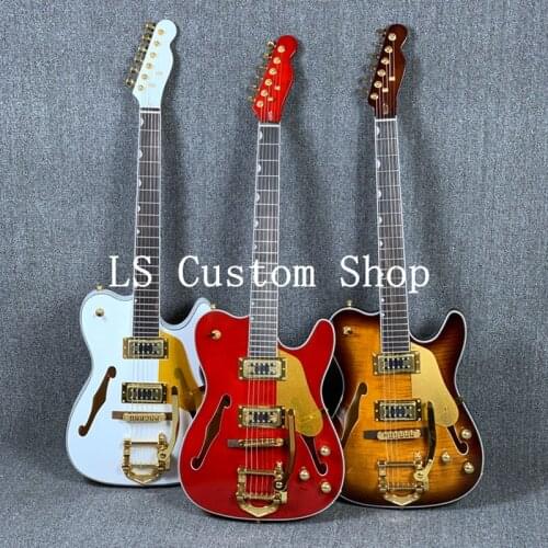 Fast Shipping Top Quality TL Hollow Body Electric Guitar Bigsby Bridge Gold Hardware