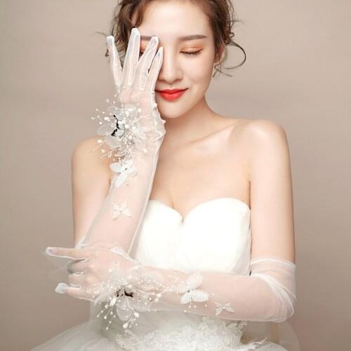 Fairy Long Bridal Gloves Soft Tulle with Applique Decorations High Quality Wedding Accessories